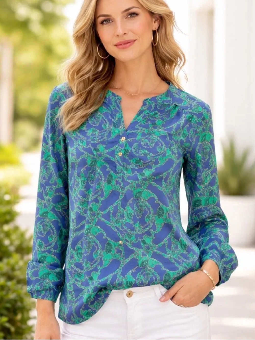 Lilly Pulitzer Delray 100% Silk Tunic in Iris Blue Loopy Elephant Print Sz XL